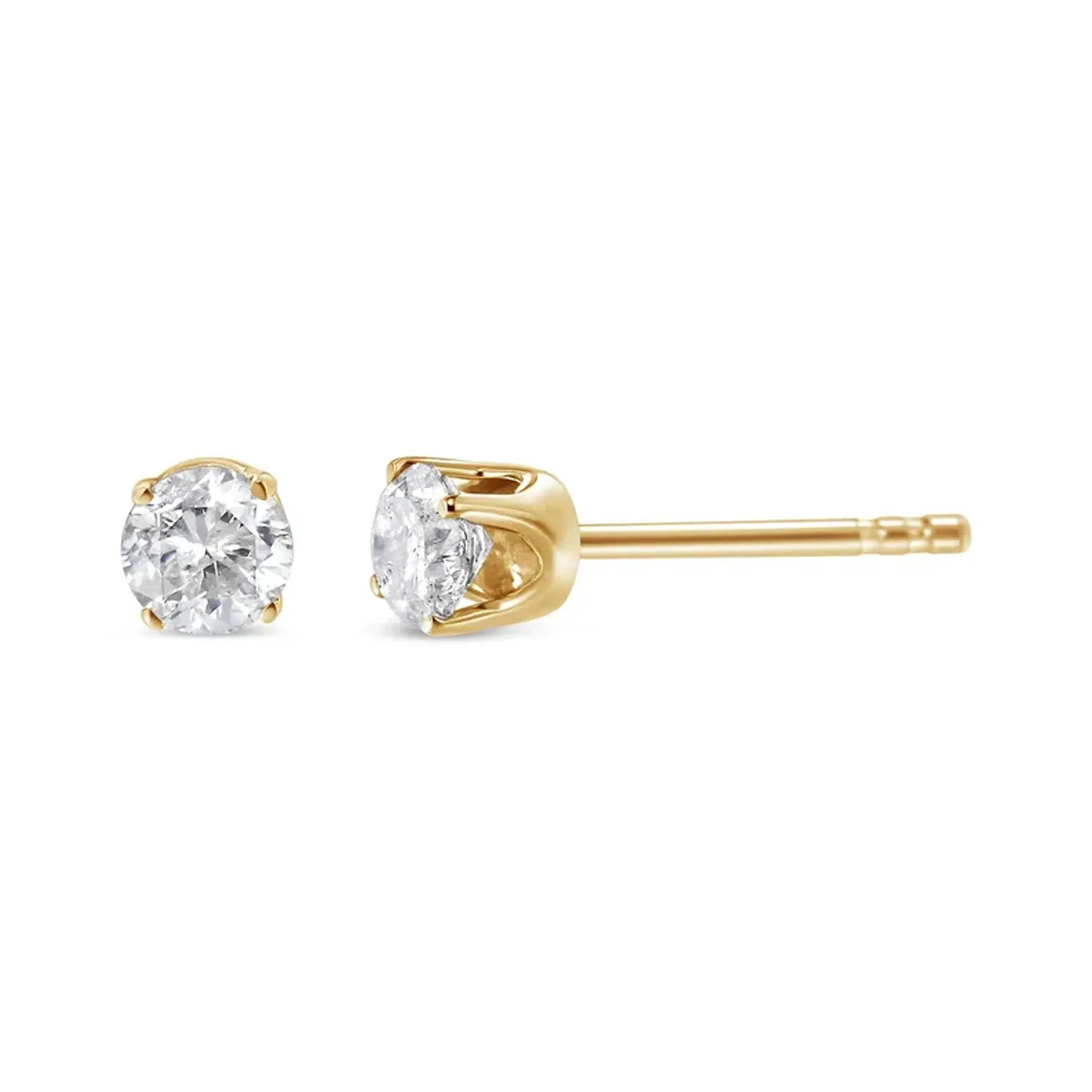 10K Yellow Gold over .925 Sterling Silver 1.00 Cttw Round Brilliant-Cut Diamond Classic 4-Prong Stud Earrings (H-I Color, I2-I3 Clarity)