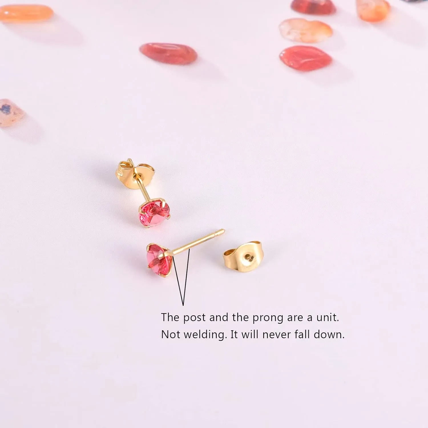 12 Pairs 18K Gold Plated Surgical Stainless Steel Stud Earrings, Star Heart Square Stud Earring for Women, Cubic Zirconia Birthstone Stud Earrings Set