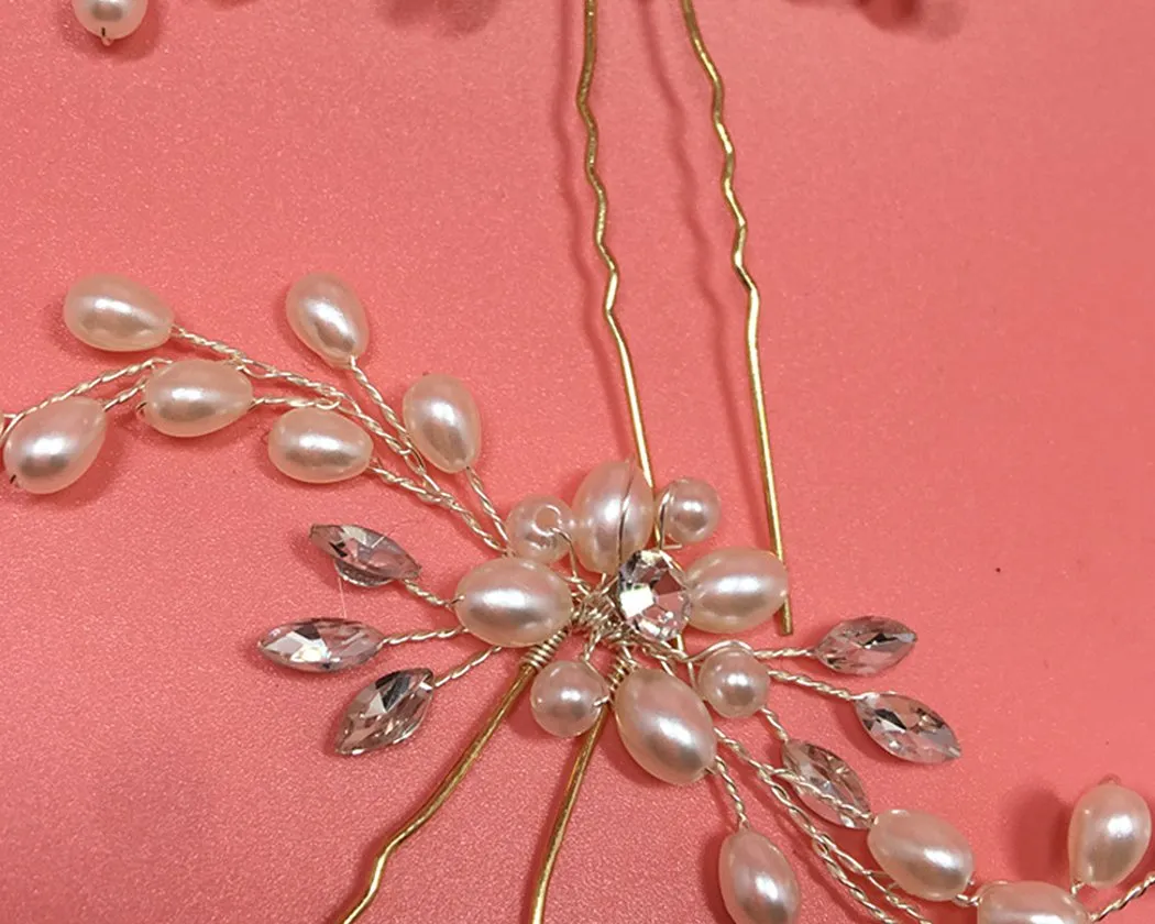 3 Pieces Pearl Bridal Hair Pins Headpiece