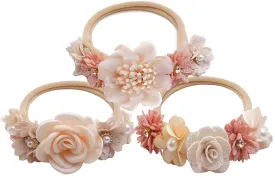 3PCS Baby Girl Flower Headbands Set Elastic Bow Hair Band Handmade Bow For Newborn Infant Toddler Pack