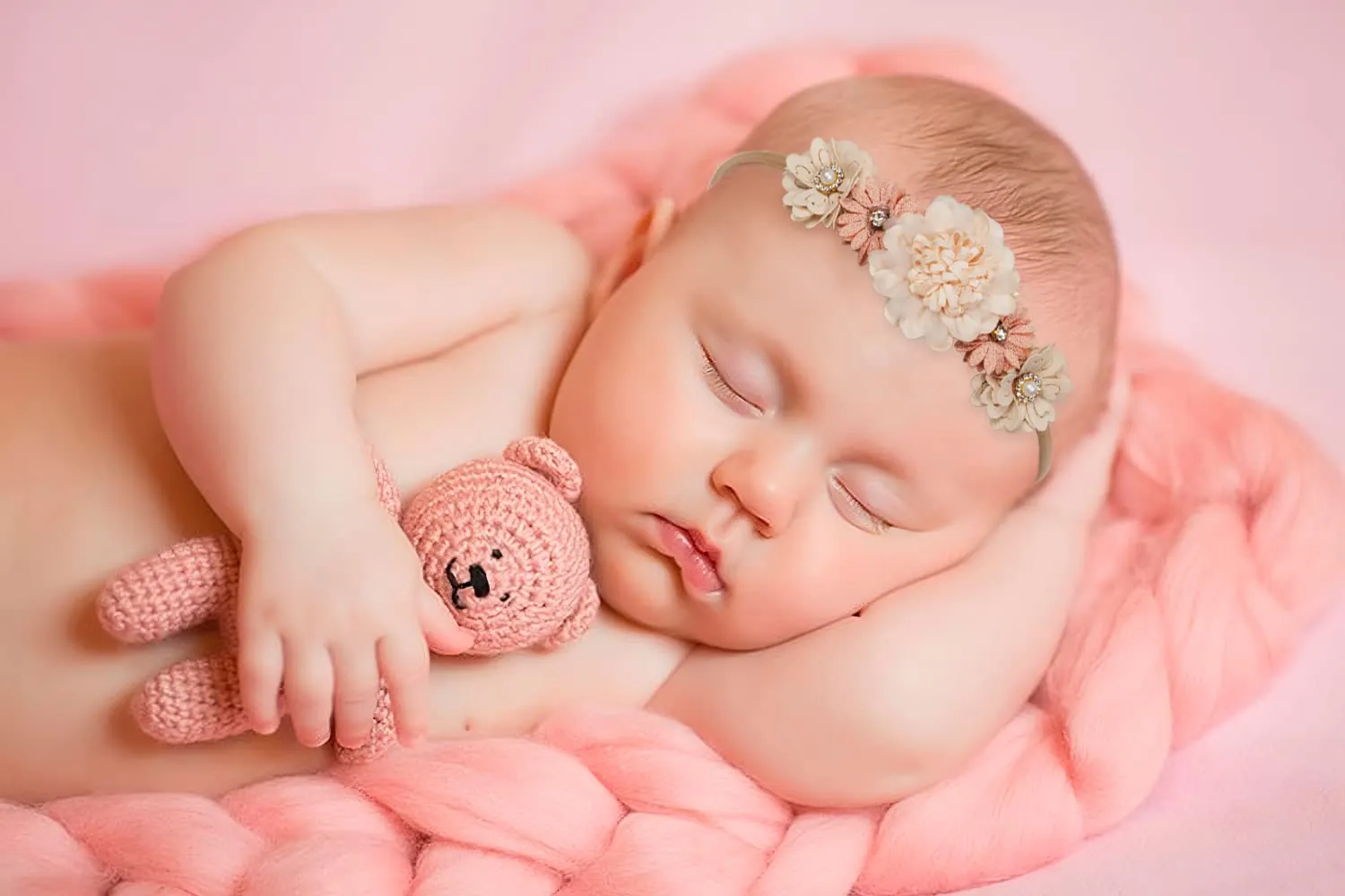 3PCS Baby Girl Flower Headbands Set Elastic Bow Hair Band Handmade Bow For Newborn Infant Toddler Pack