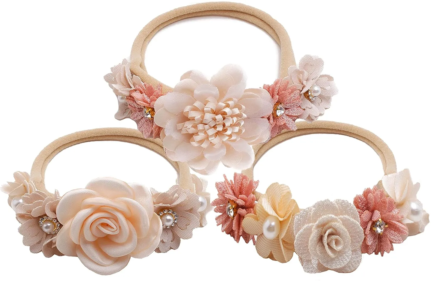 3PCS Baby Girl Flower Headbands Set Elastic Bow Hair Band Handmade Bow For Newborn Infant Toddler Pack