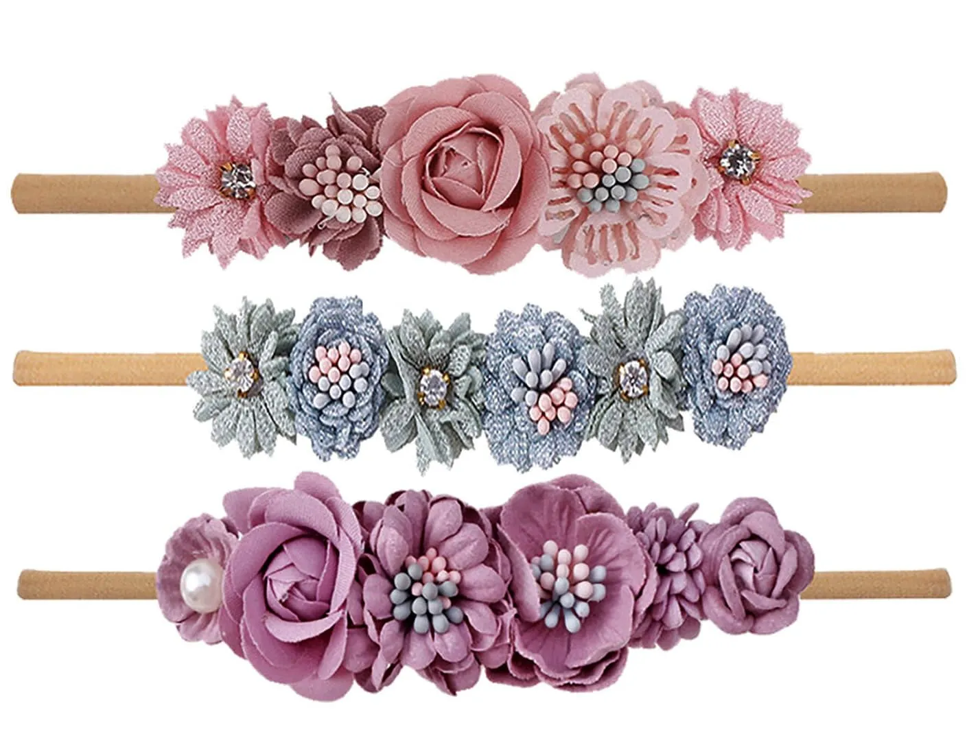 3PCS Baby Girl Flower Headbands Set Elastic Bow Hair Band Handmade Bow For Newborn Infant Toddler Pack