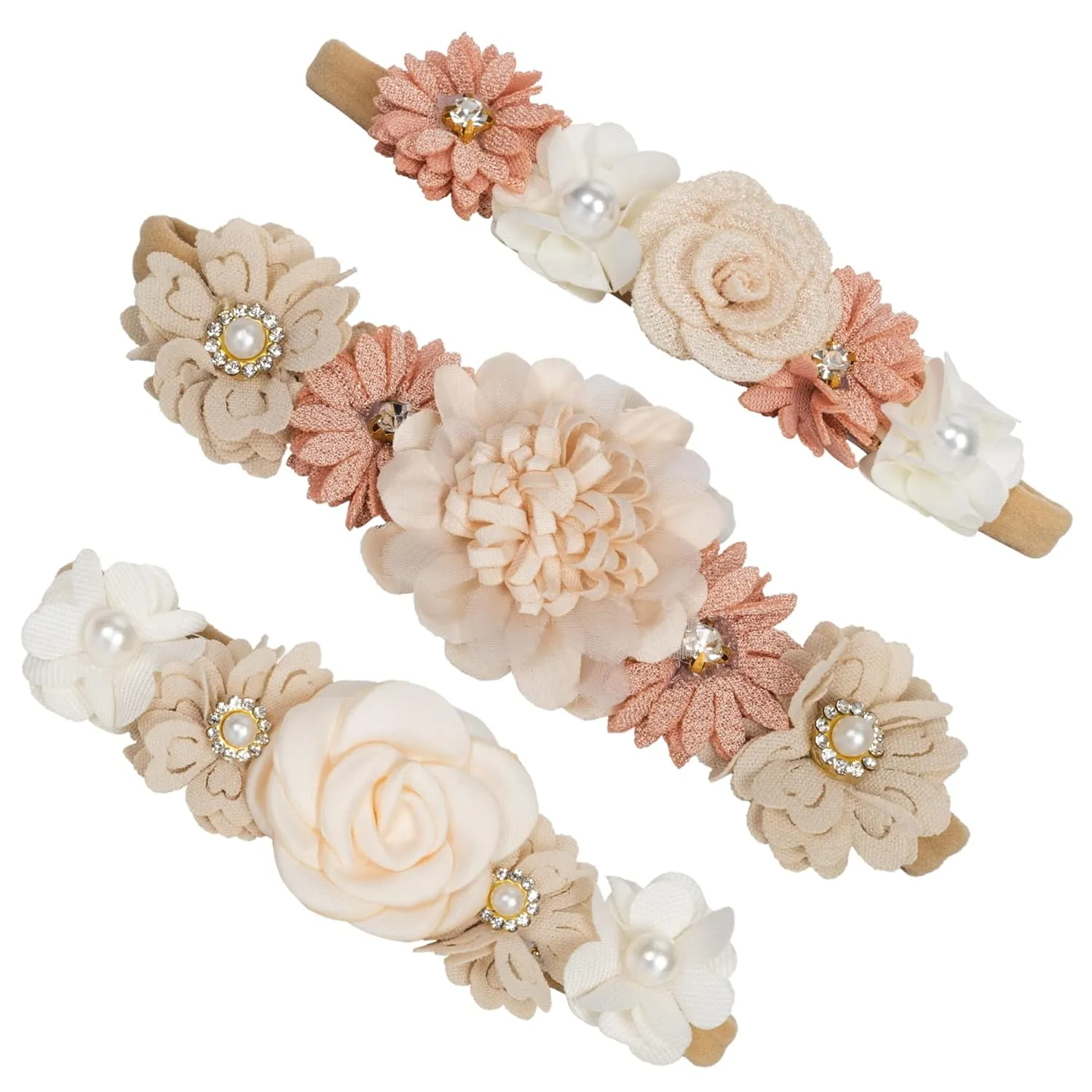 3PCS Baby Girl Flower Headbands Set Elastic Bow Hair Band Handmade Bow For Newborn Infant Toddler Pack