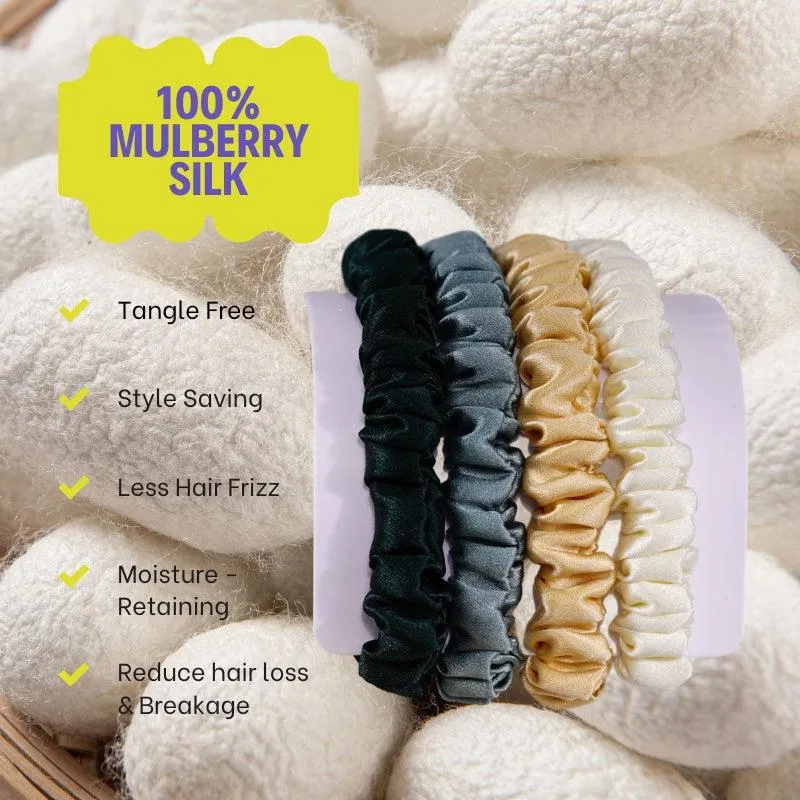 4 Pack Skinny Silk Hair Ties - Mature - dropshipping