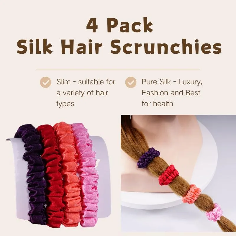 4 Pack Skinny Silk Hair Ties - Pink & Purple - dropshipping