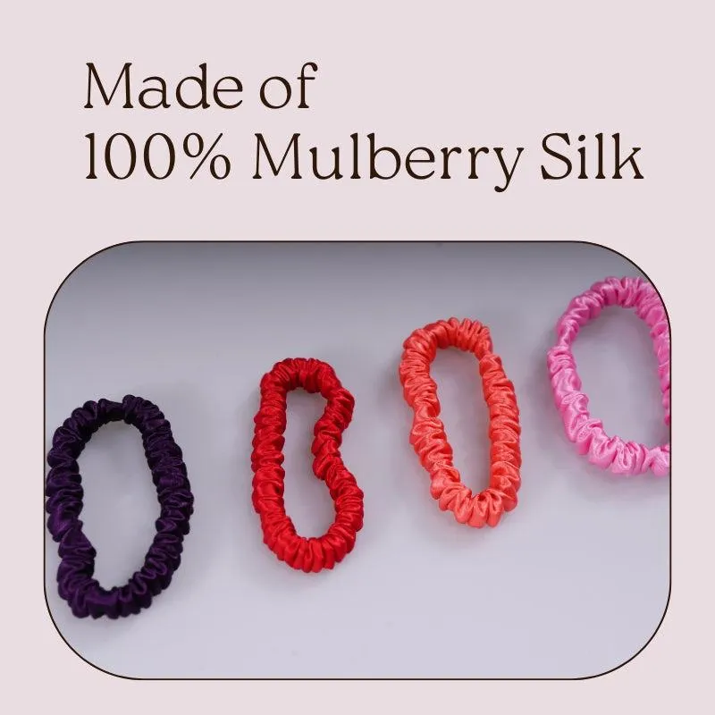 4 Pack Skinny Silk Hair Ties - Pink & Purple - dropshipping