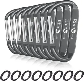 8PCS of Lightweight Duty Snap Carabiner Clips, D Ring Shape Carabiner with 8PCS Keyring - Excellent for Outdoor, Camping, Hiking, Keychains, Water Bottle, Keychain Hook