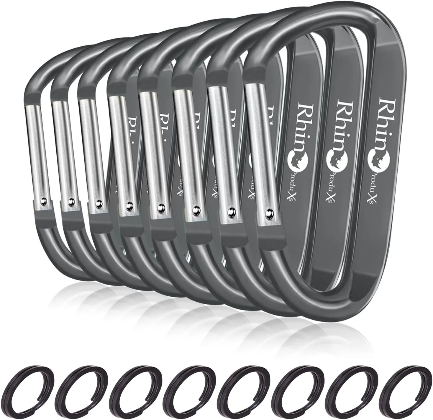 8PCS of Lightweight Duty Snap Carabiner Clips, D Ring Shape Carabiner with 8PCS Keyring - Excellent for Outdoor, Camping, Hiking, Keychains, Water Bottle, Keychain Hook