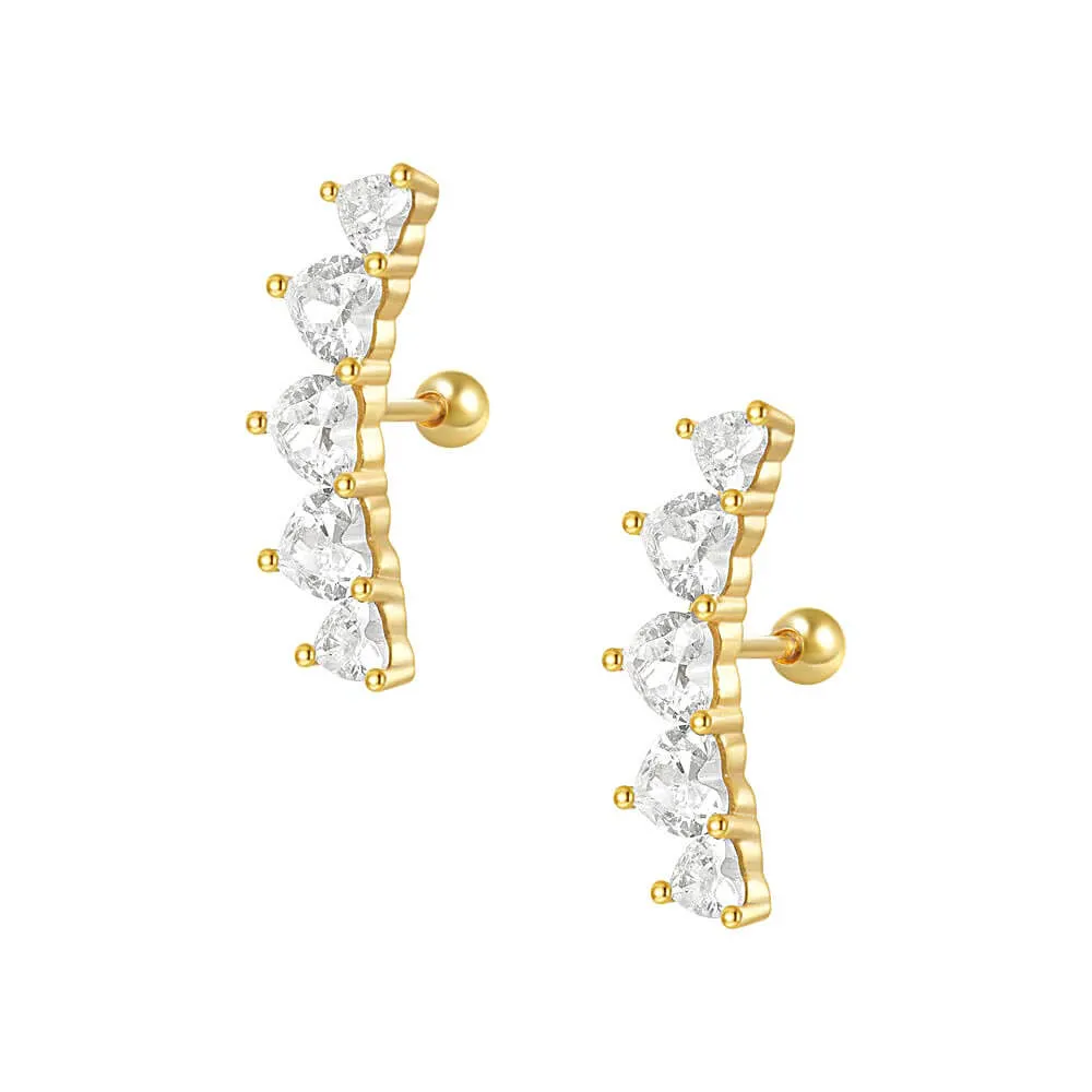 925 Silver Triangular CZ Diamond Ball Back Earrings