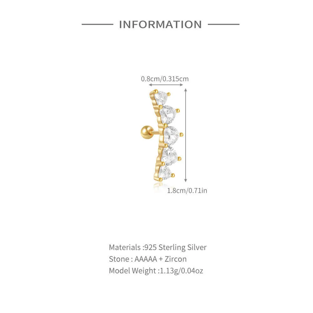 925 Silver Triangular CZ Diamond Ball Back Earrings