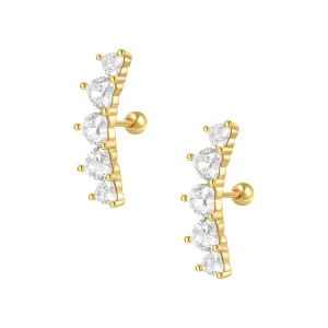 925 Silver Triangular CZ Diamond Ball Back Earrings