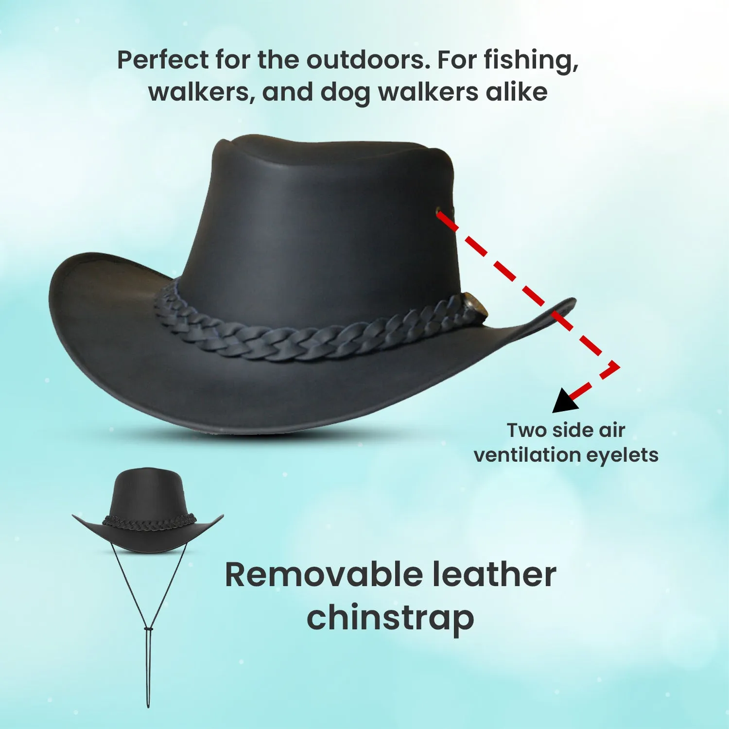 Australian Style Leather Bush Hat Cowboy Mens Womens Hat Black