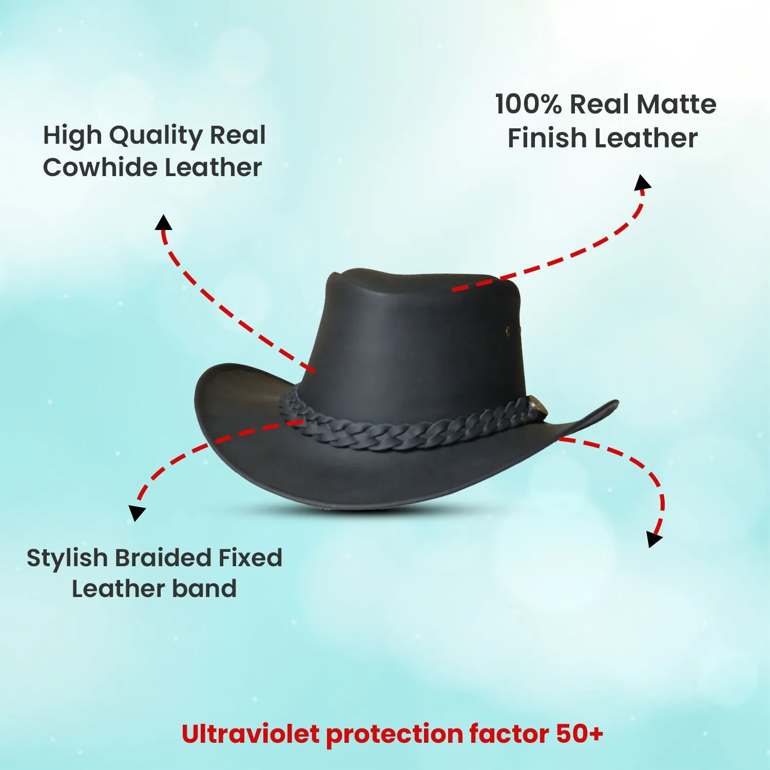 Australian Style Leather Bush Hat Cowboy Mens Womens Hat Black