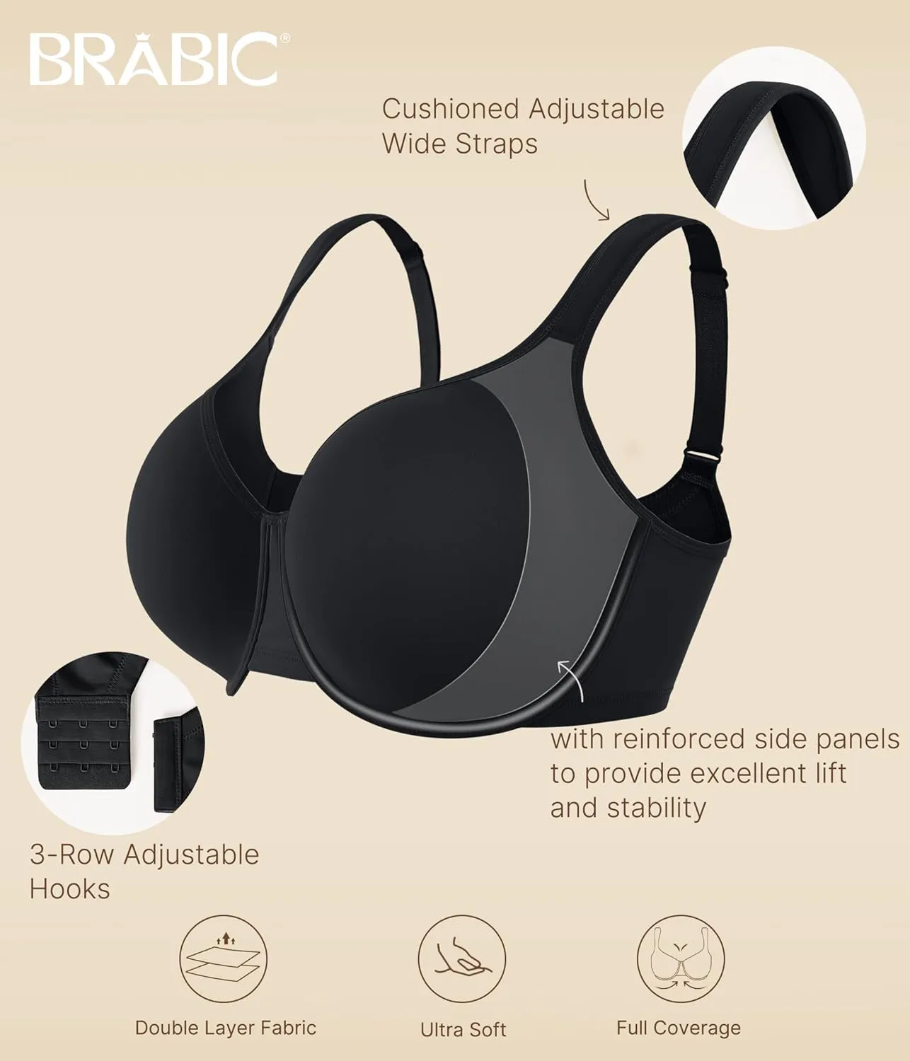 BRABIC Minimizer Bras for Women Full Coverage with Supportive Underwire Unlined Plus Size Seamless Bra for Heavy Breast