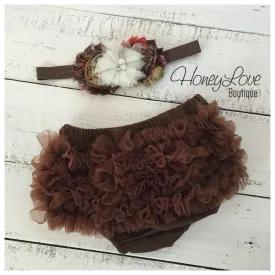 Brown ruffle bottom bloomer and headband