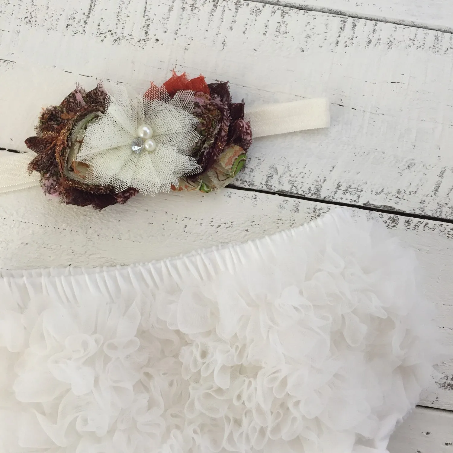 Brown ruffle bottom bloomer and headband