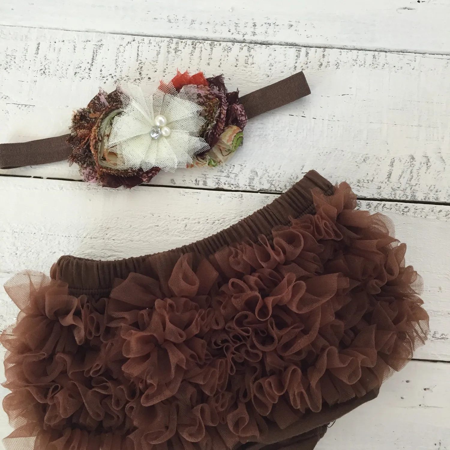 Brown ruffle bottom bloomer and headband