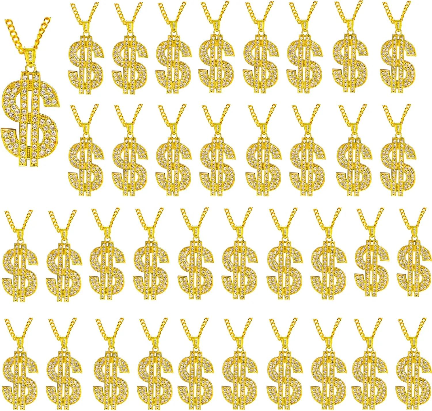 Bulk Pack Gold Chain with Dollar Sign Money Necklaces Fake Dollar Gold Plated Stainless Steel Jewelry Fashion Pendants for Men Women 80s 90s Hip Hop Accessory Halloween Christmas Party Dress Up