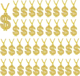 Bulk Pack Gold Chain with Dollar Sign Money Necklaces Fake Dollar Gold Plated Stainless Steel Jewelry Fashion Pendants for Men Women 80s 90s Hip Hop Accessory Halloween Christmas Party Dress Up