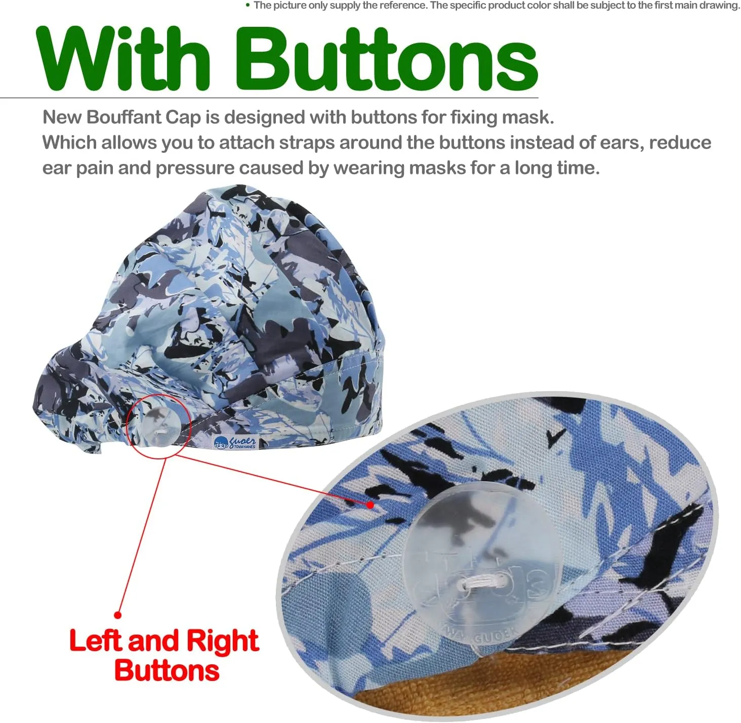 Button Scrub Cap Women and Men's Hat Scrub Cap Buttons Working Hat One Size Multi Color