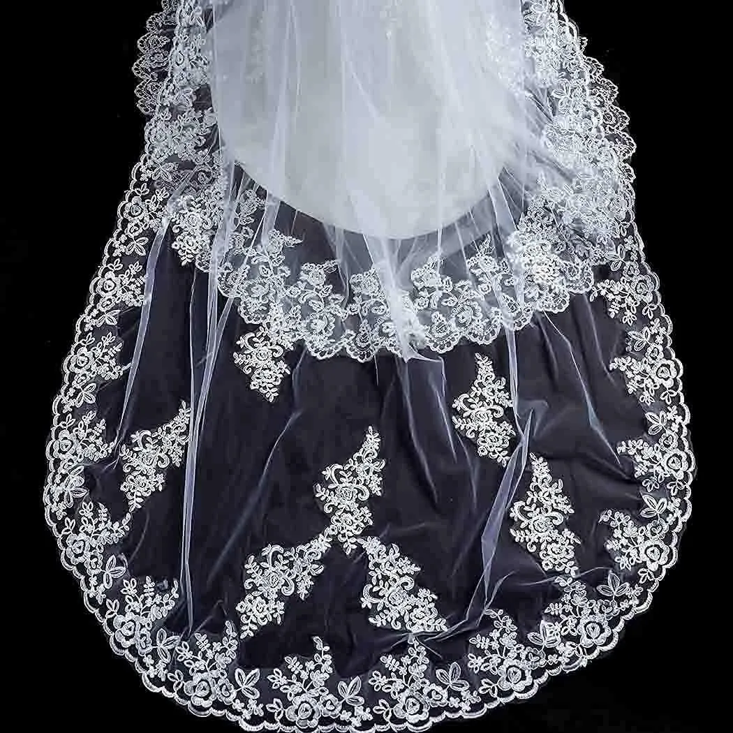 Cathedral Wedding Veil Long Bridal Lace Veil Tulle Hair Accessories With Comb for women Floral 118" Veil Headpeice