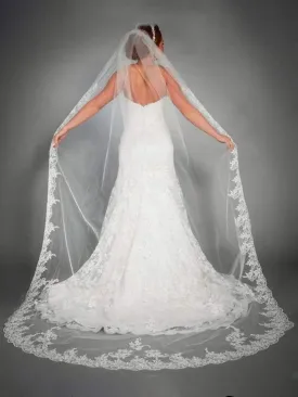 Cathedral Wedding Veil Long Bridal Lace Veil Tulle Hair Accessories With Comb for women Floral 118" Veil Headpeice