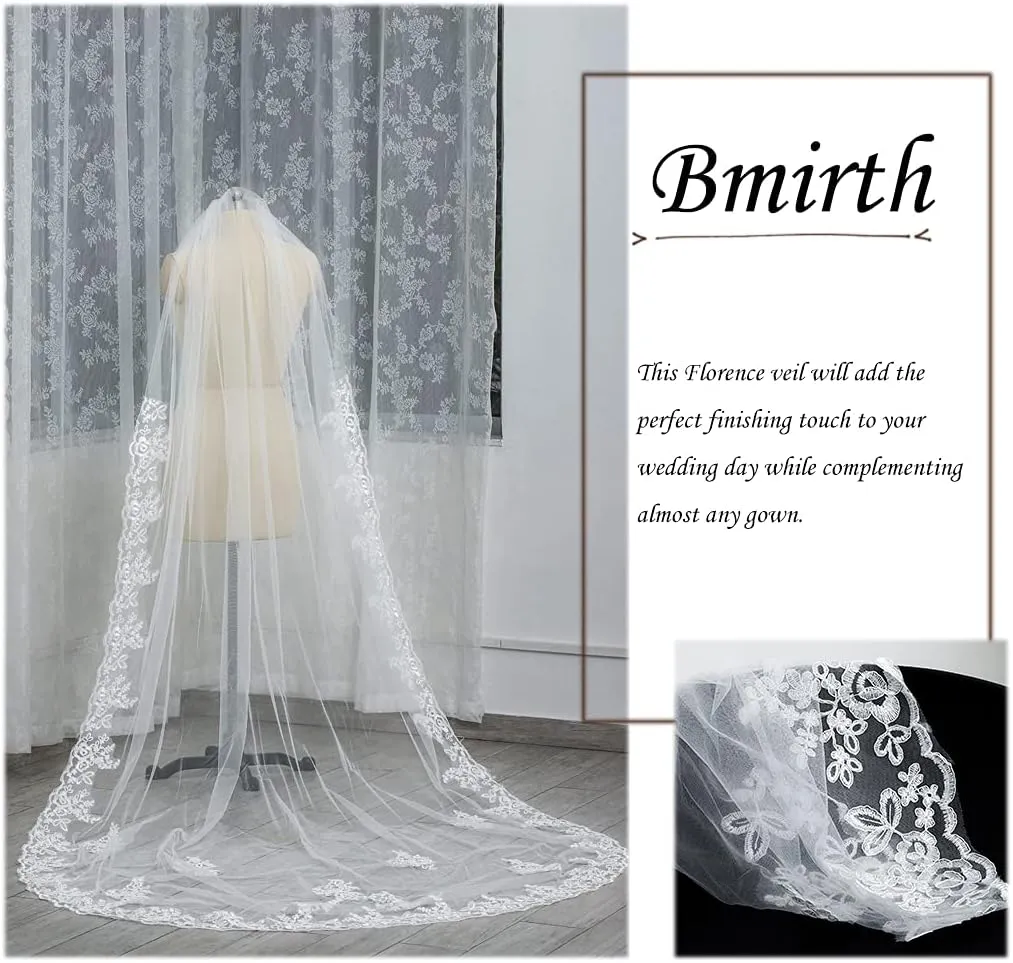 Cathedral Wedding Veil Long Bridal Lace Veil Tulle Hair Accessories With Comb for women Floral 118" Veil Headpeice