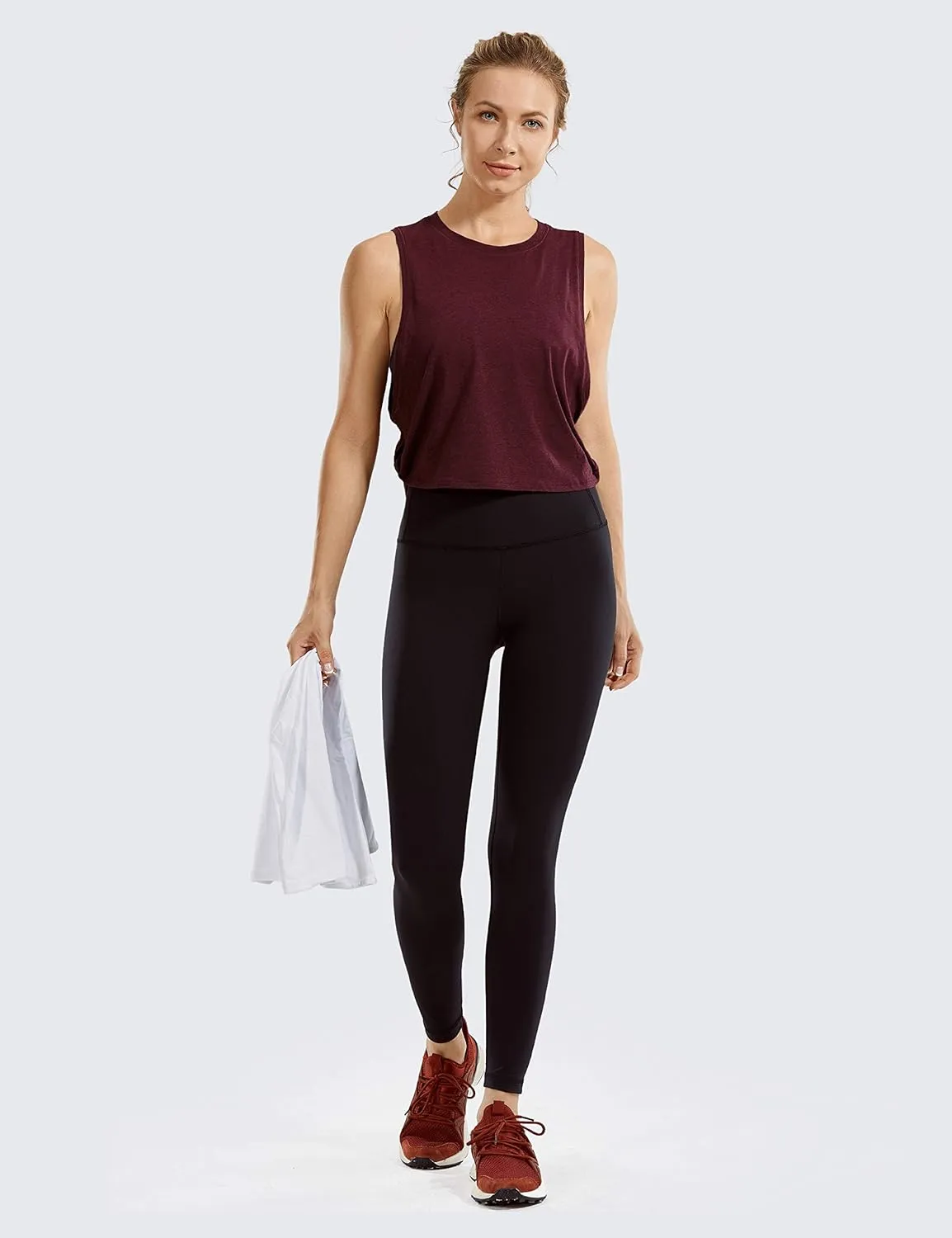 CRZ YOGA Pima Cotton Cropped Workout Tank Tops for Women - Sleeveless Sports Athletic Yoga Running Gym Crop Shirts
