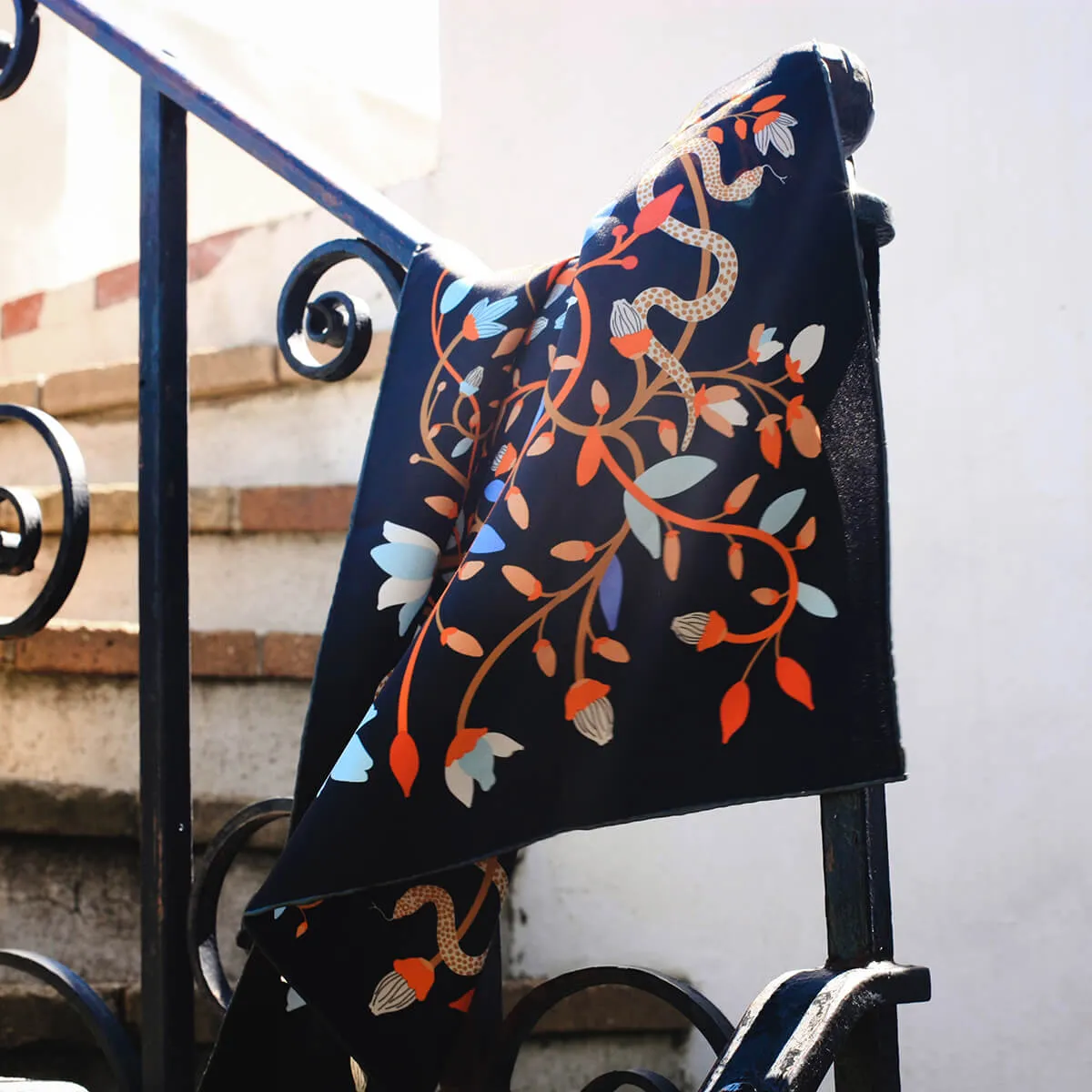 Double Sided Silk Scarf Of Night's Enchanted Garden