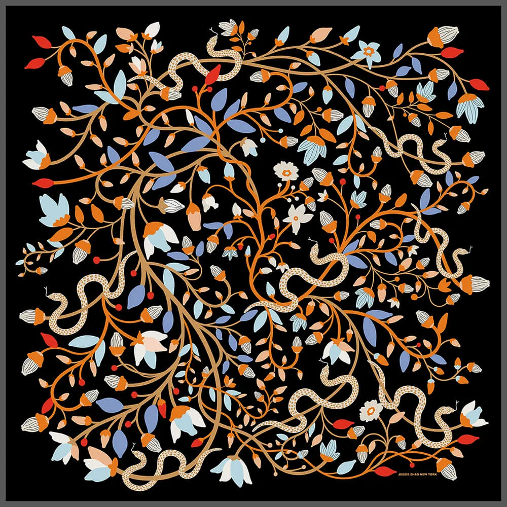 Double Sided Silk Scarf Of Night's Enchanted Garden