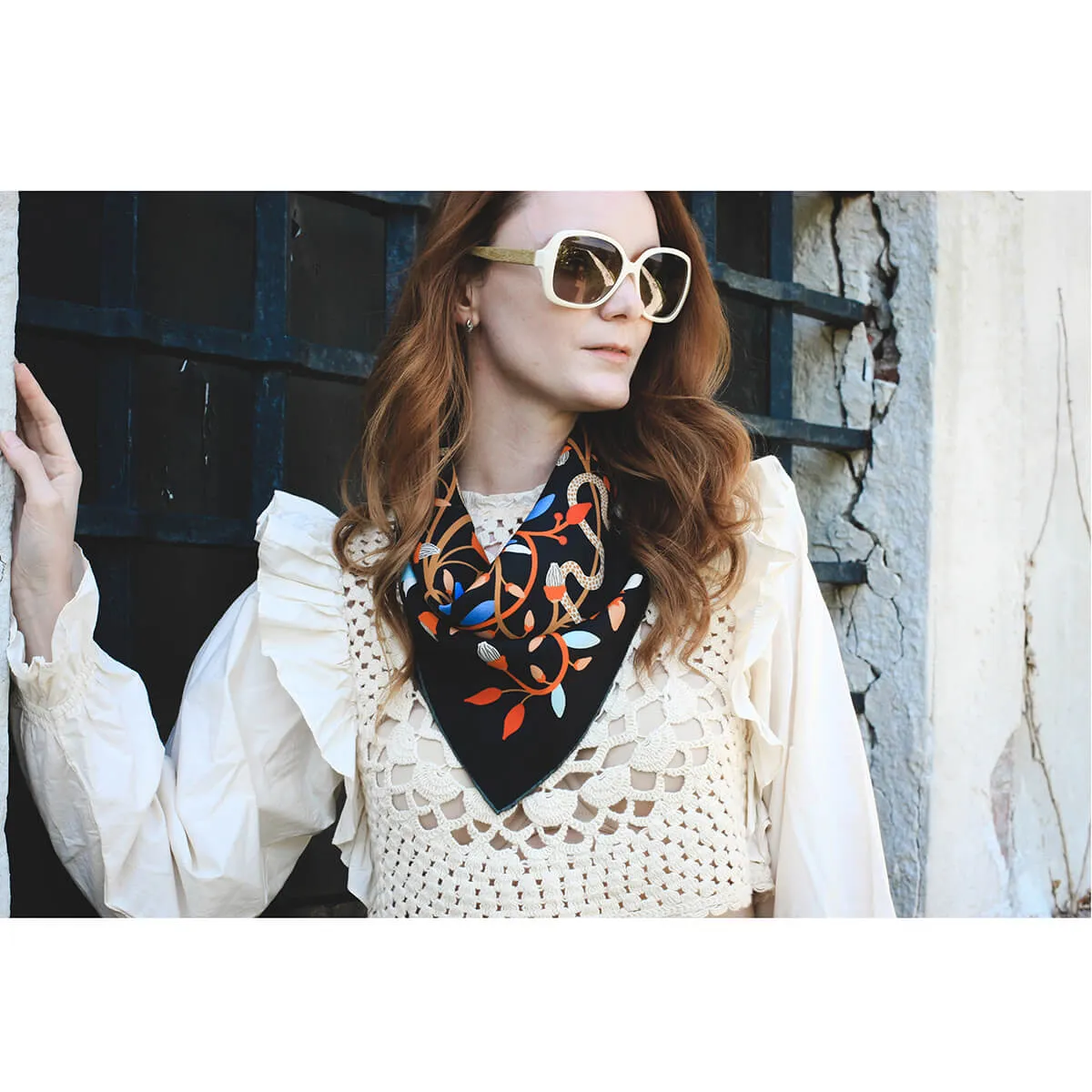 Double Sided Silk Scarf Of Night's Enchanted Garden