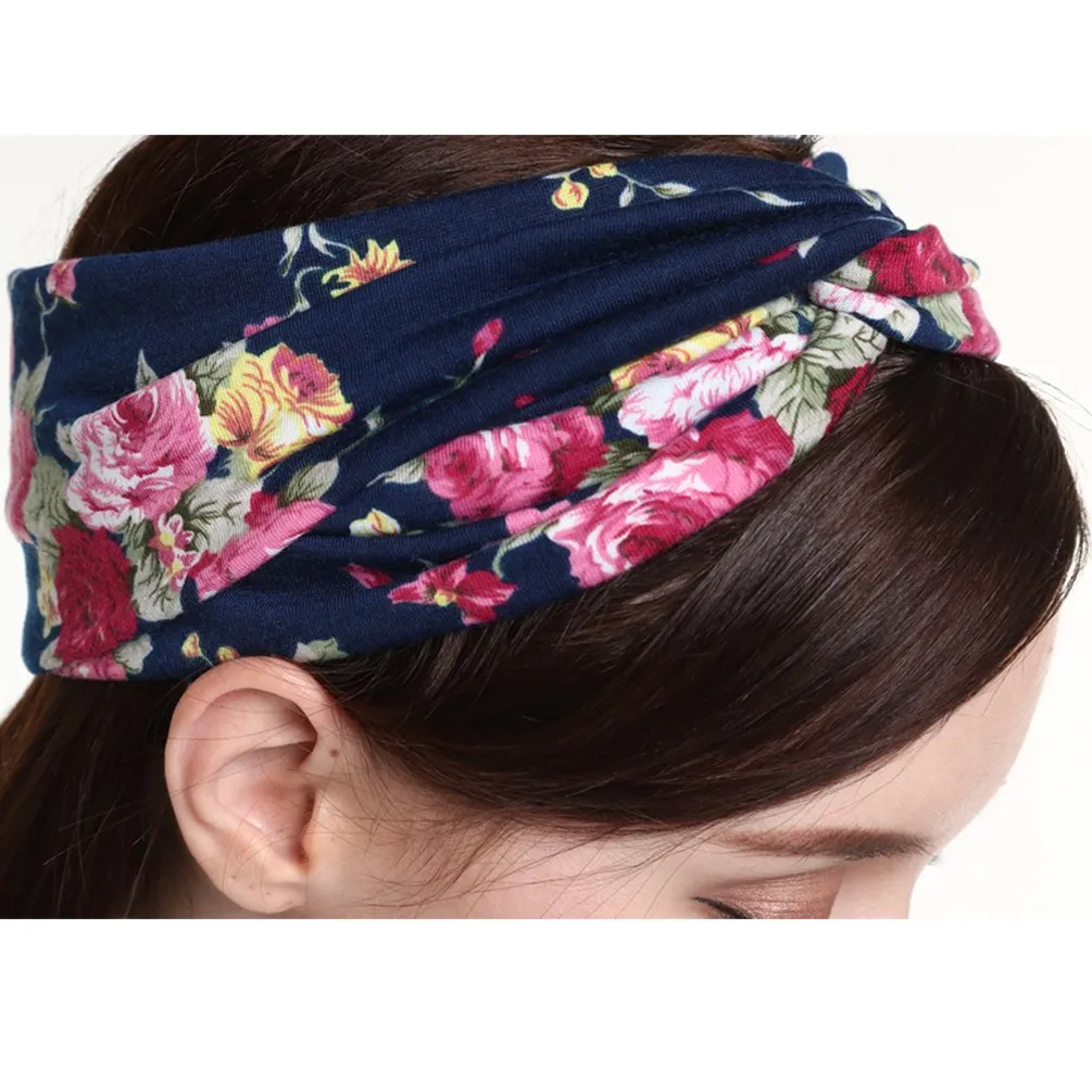 DRESHOW 6 Pack Boho Cotton Non-Slip Headbands for Women Girls Yoga Workout Running Knotted Turban Floral Elastic Head Wrap