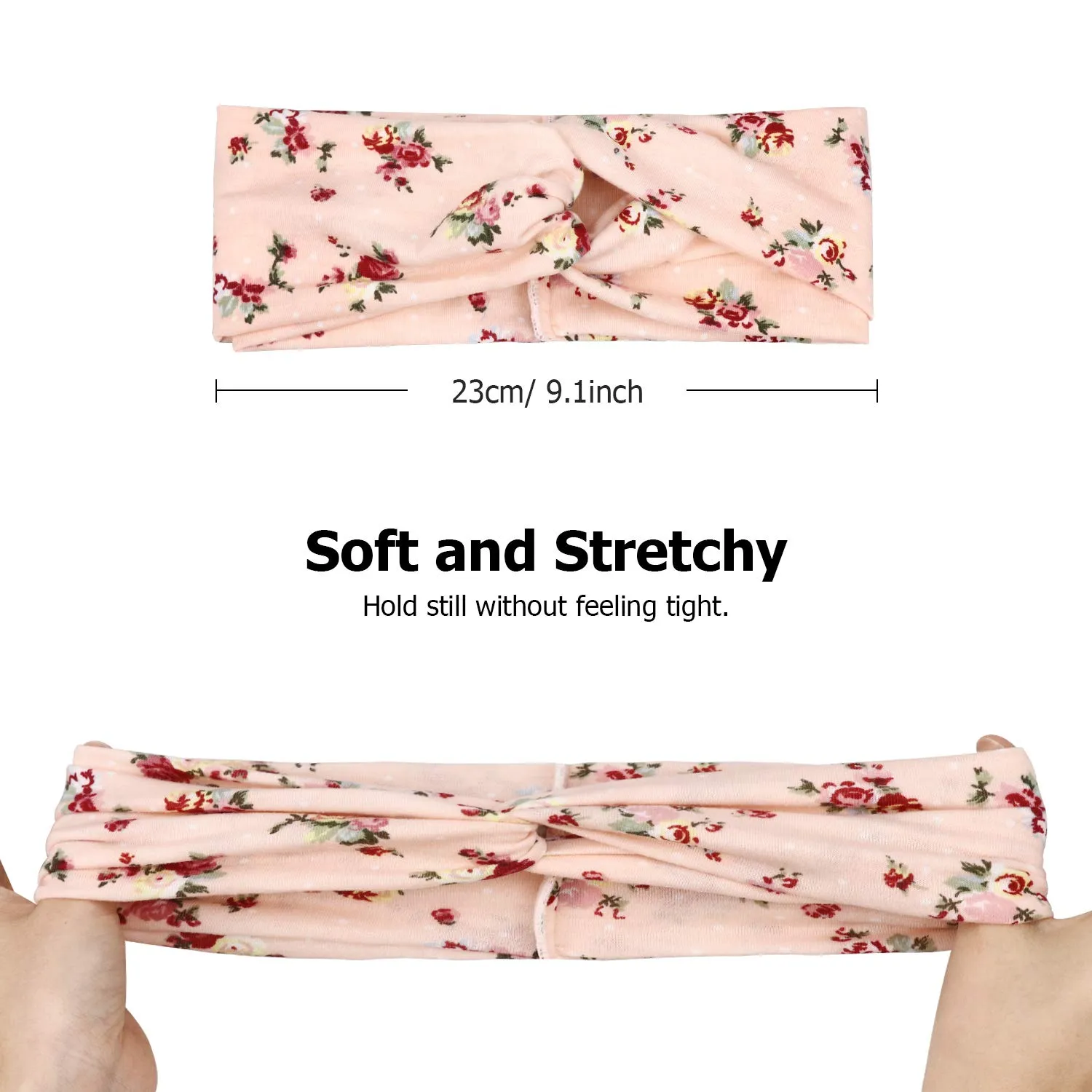 DRESHOW 6 Pack Boho Cotton Non-Slip Headbands for Women Girls Yoga Workout Running Knotted Turban Floral Elastic Head Wrap