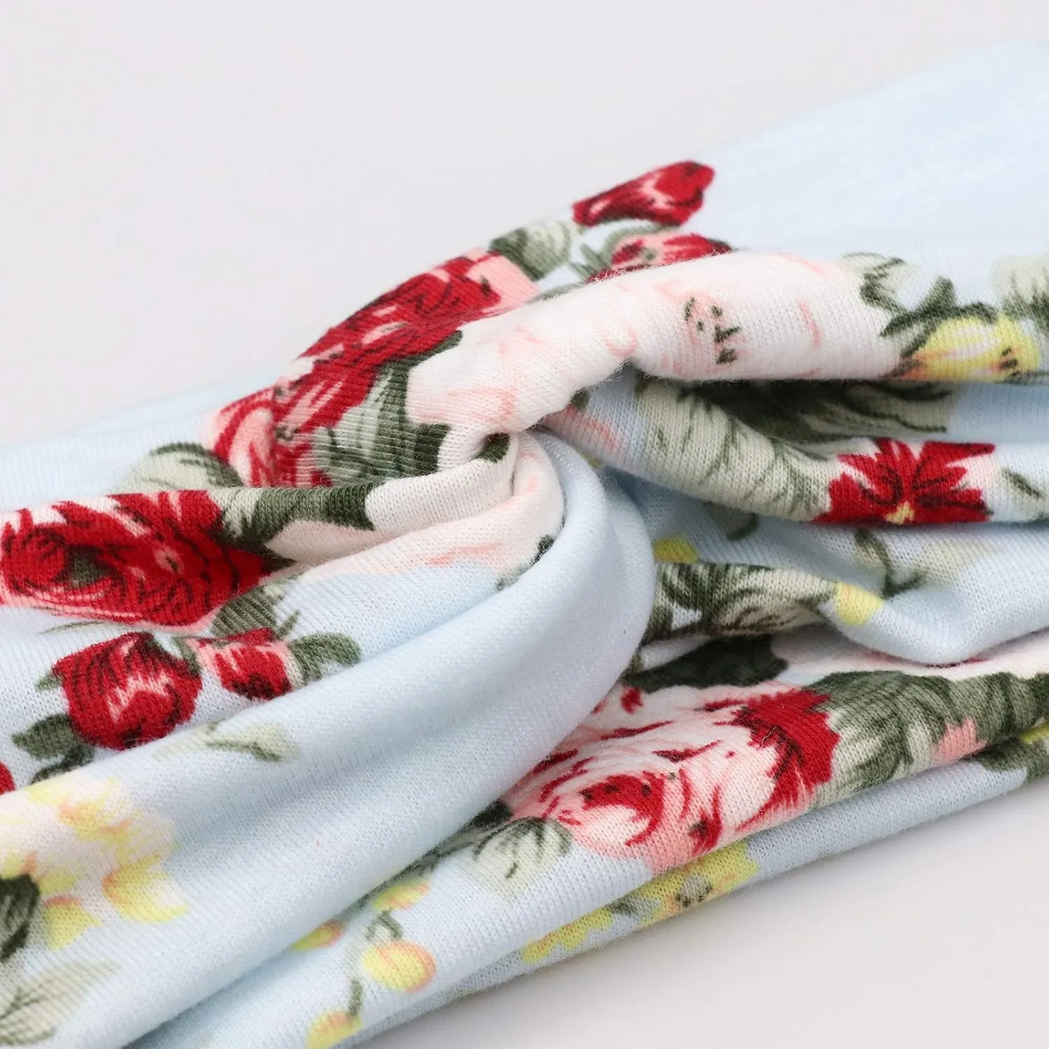DRESHOW 6 Pack Boho Cotton Non-Slip Headbands for Women Girls Yoga Workout Running Knotted Turban Floral Elastic Head Wrap
