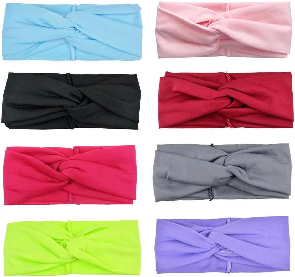DRESHOW 8 Pack Headbands for Women Yoga Knotted Headbands Elastic Criss Cross Hair Accessories Sports Head Wrap Non Slip