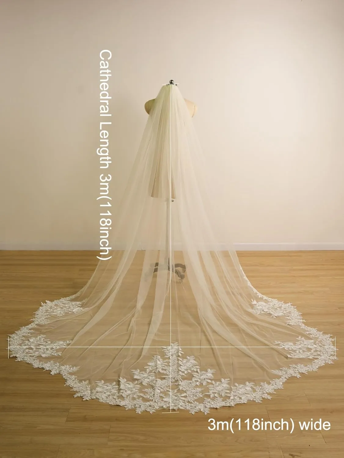 EllieWely Long Cathedral Length 1 Tier Lace Wedding Bridal Veil F17