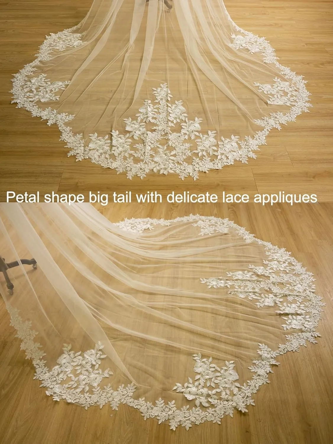 EllieWely Long Cathedral Length 1 Tier Lace Wedding Bridal Veil F17