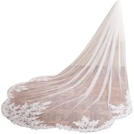 EllieWely Long Cathedral Length 1 Tier Lace Wedding Bridal Veil F17