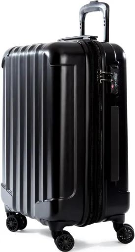 Expandable Hardside Carry On Luggage 22x14x9 Airline Approved Rolling Suitcase with Double Spinner Wheels, Ultra Light 21-Inch (Jet Black)