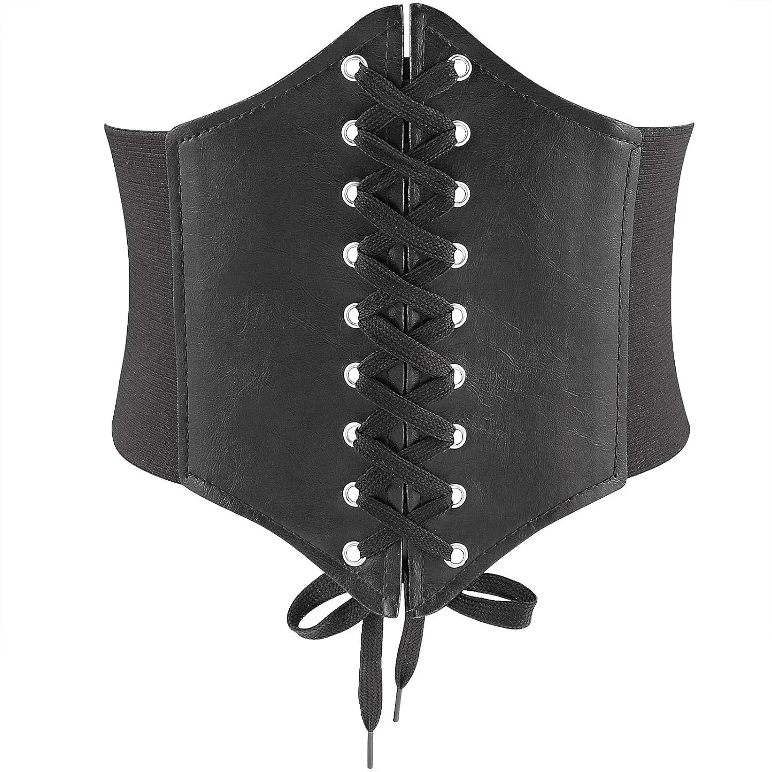 Glamorstar Corset Belt for Women Wide Elastic Tied Waspie Belts Lace-up Leather Waist Belts for Women Dresses
