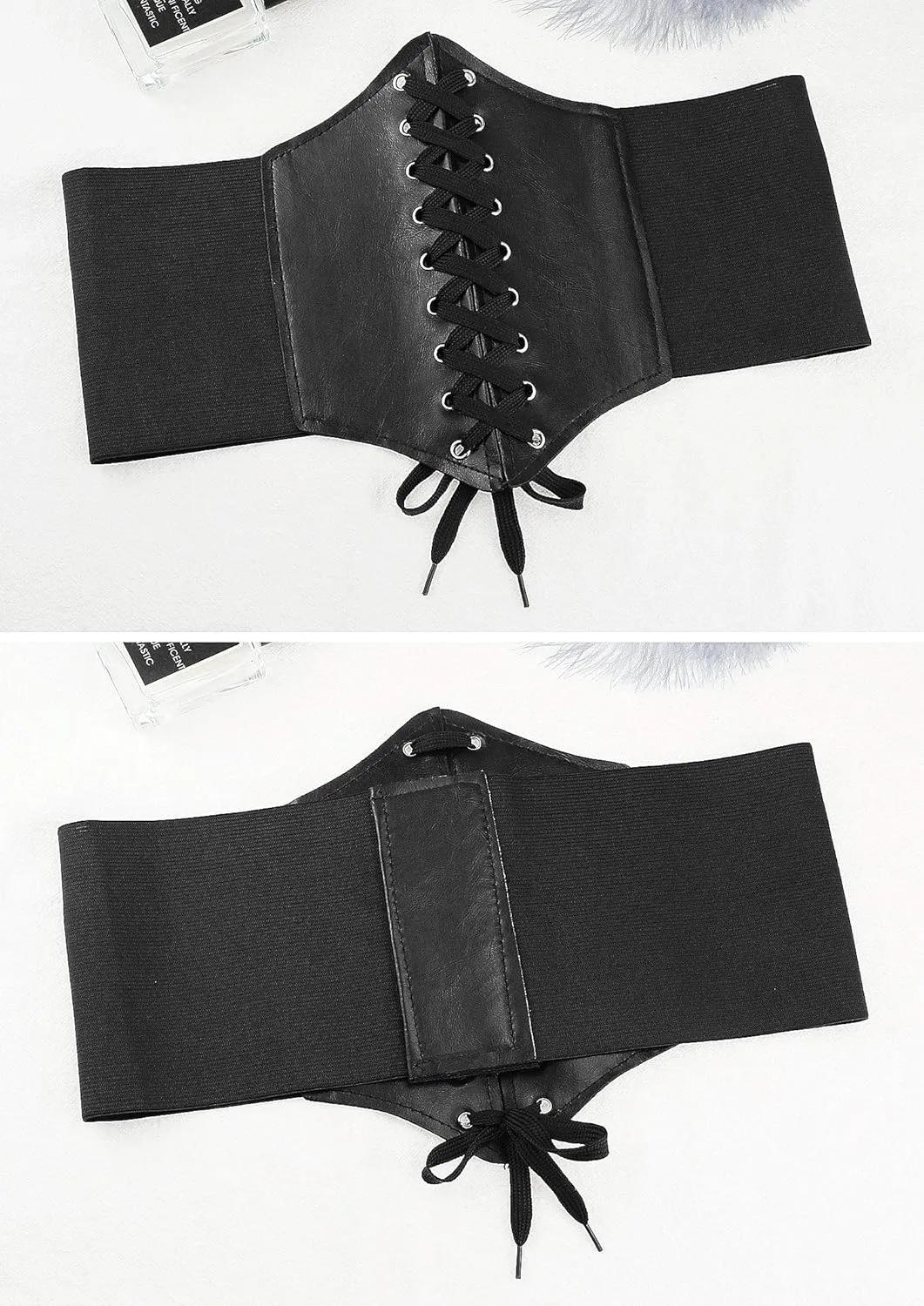 Glamorstar Corset Belt for Women Wide Elastic Tied Waspie Belts Lace-up Leather Waist Belts for Women Dresses