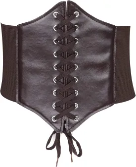 Glamorstar Corset Belt for Women Wide Elastic Tied Waspie Belts Lace-up Leather Waist Belts for Women Dresses