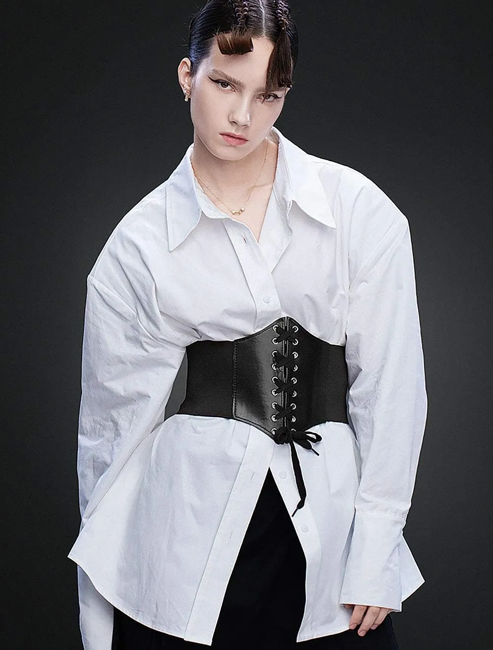 Glamorstar Corset Belt for Women Wide Elastic Tied Waspie Belts Lace-up Leather Waist Belts for Women Dresses