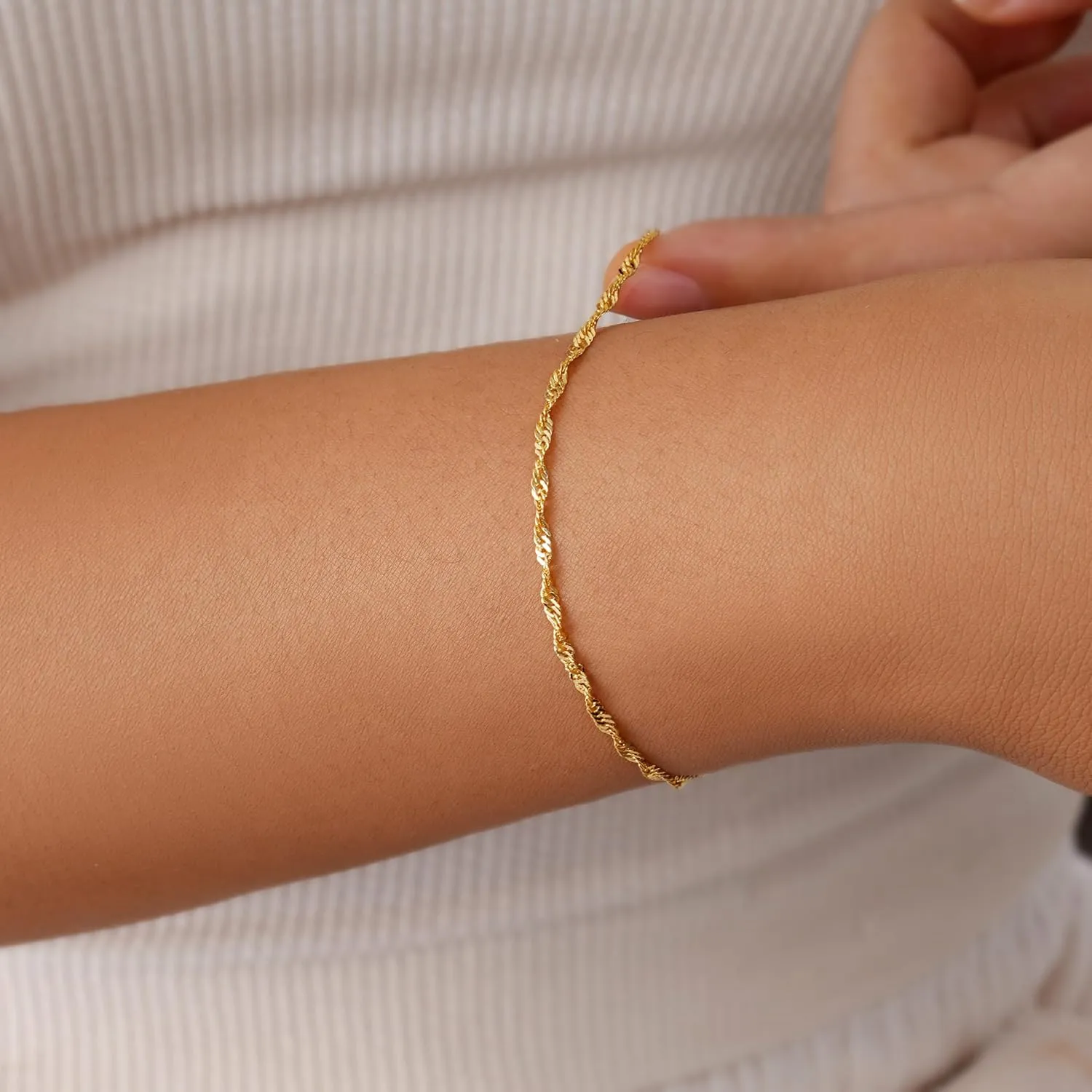 Gold Bracelets for Women Dainty 14k Gold Plated Layered Bracelets Cross Link Bracelets Delicate Pearl Box Bracelets Cubic Zirconia Lightweight Chain Bracelet Minimalist Jewelry Gift