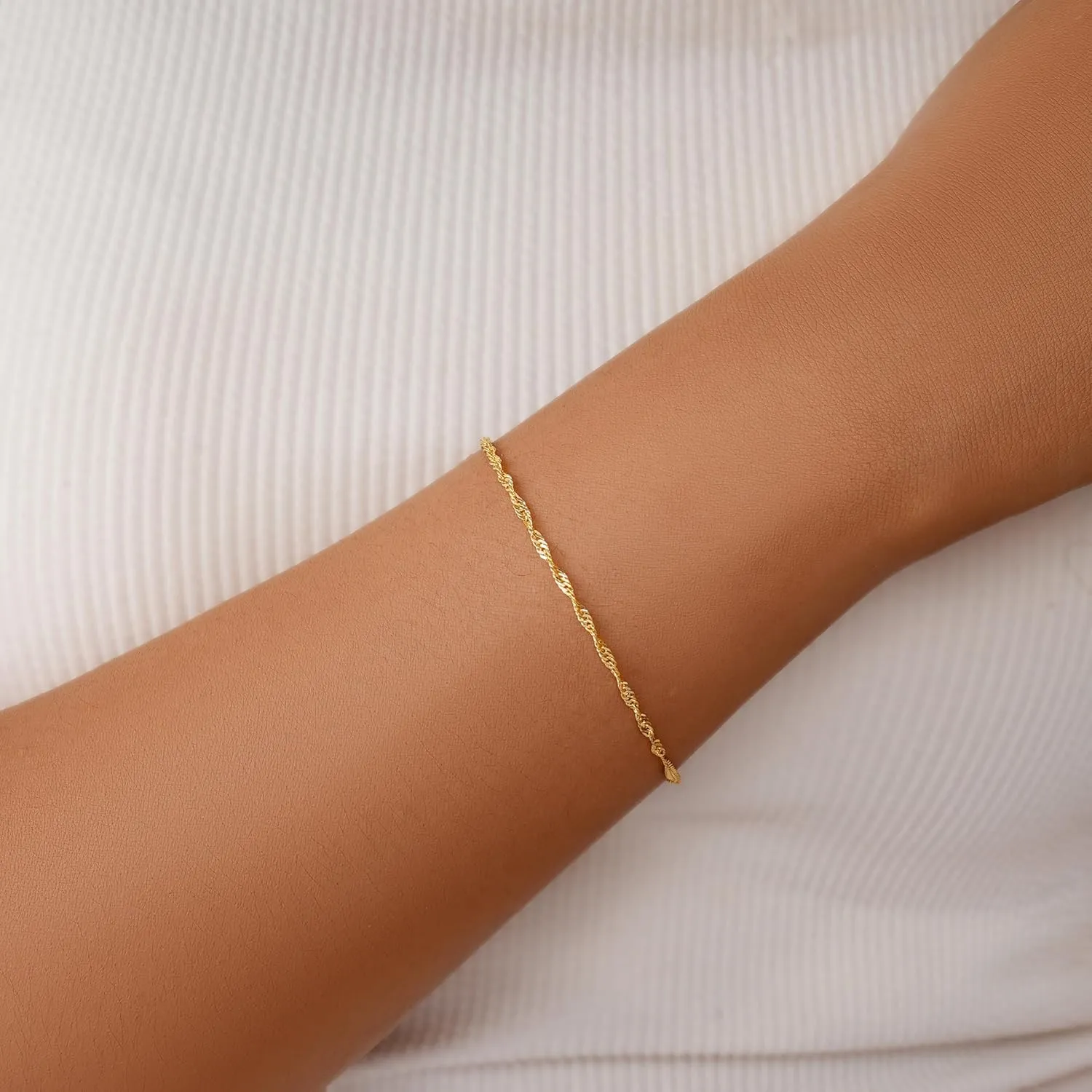 Gold Bracelets for Women Dainty 14k Gold Plated Layered Bracelets Cross Link Bracelets Delicate Pearl Box Bracelets Cubic Zirconia Lightweight Chain Bracelet Minimalist Jewelry Gift