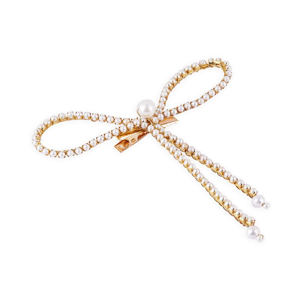 Hair Drama Co Pearl Hair Bow Alligator Clip- Gold