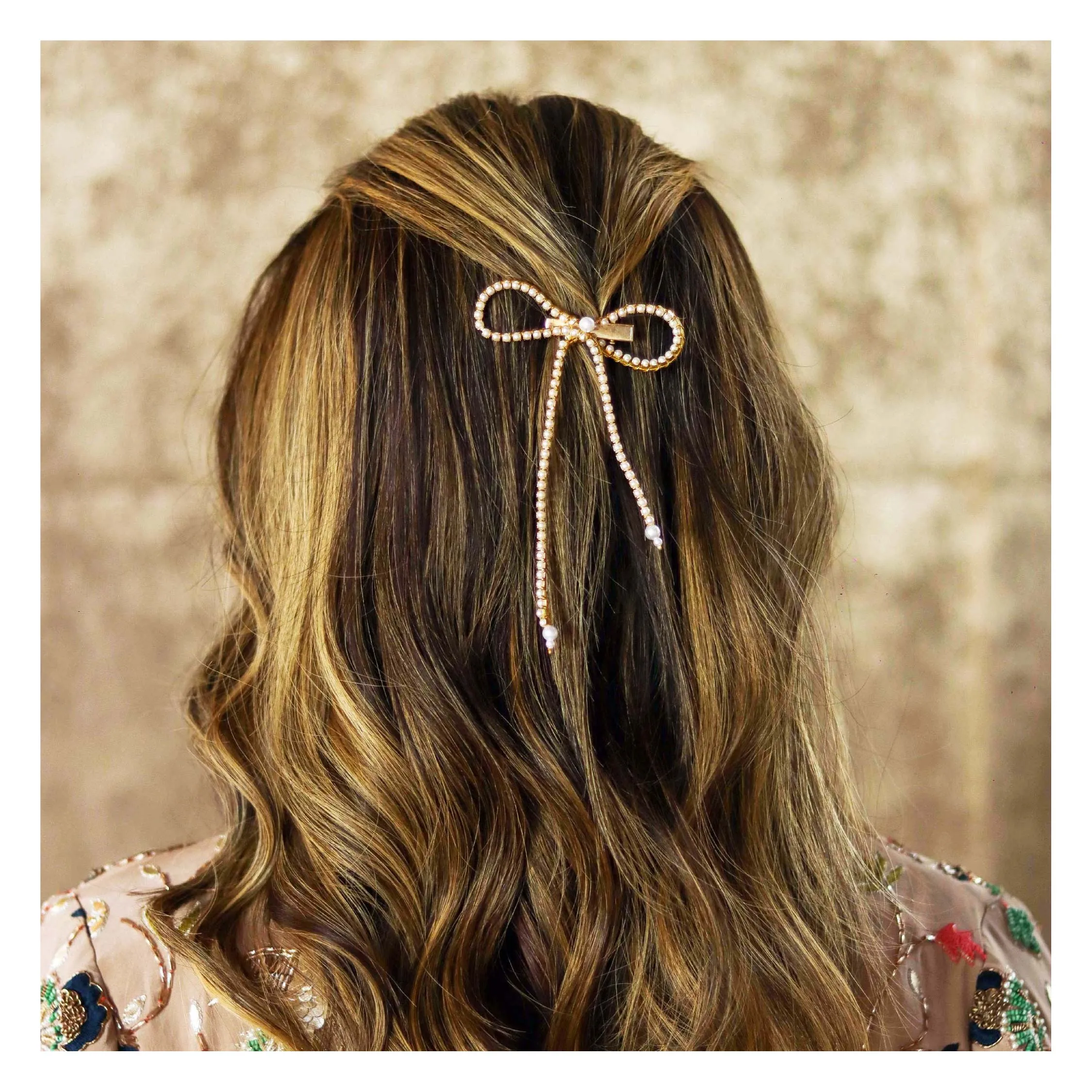 Hair Drama Co Pearl Hair Bow Alligator Clip- Gold