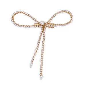 Hair Drama Co Pearl Hair Bow Alligator Clip- Gold