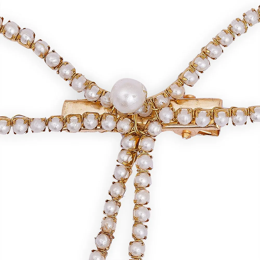 Hair Drama Co Pearl Hair Bow Alligator Clip- Gold